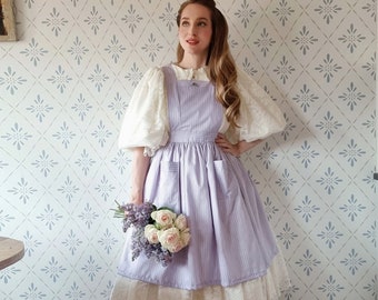 Maytime - Handmade Apron with Embroidery. Lilac Cotton. Victorian cottagecore, folklore & farmcore pinafore. Made in Sweden. Plus-size