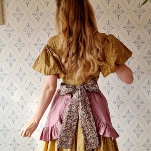 Handmade Mauve Apron with Mushroom Embroidery and Autumn Heathers. Cottagecore, Folklore, Scandinavian. Made in Sweden. Plus Size XS to 2XL image 8