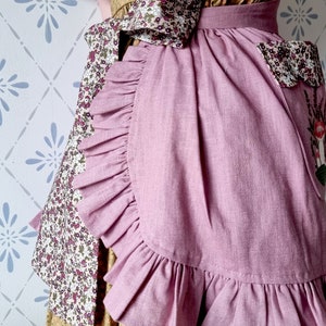 Handmade Mauve Apron with Mushroom Embroidery and Autumn Heathers. Cottagecore, Folklore, Scandinavian. Made in Sweden. Plus Size XS to 2XL image 4