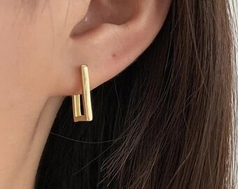 Rectangle gold hoop earrings, Square oblong hoop earrings, Gold hoops, Elegant hoops, Classic silver hoops, square silver hoops