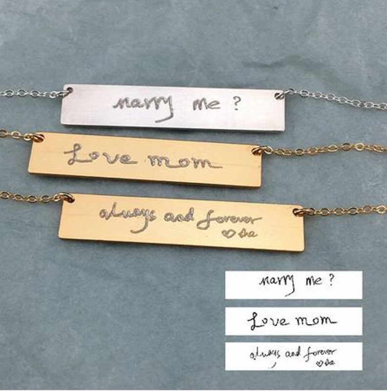 Actual Handwriting Necklace Custom Handwriting Jewelry Gift for Handwriting Personalized Bar Necklace Memorial Signature necklace