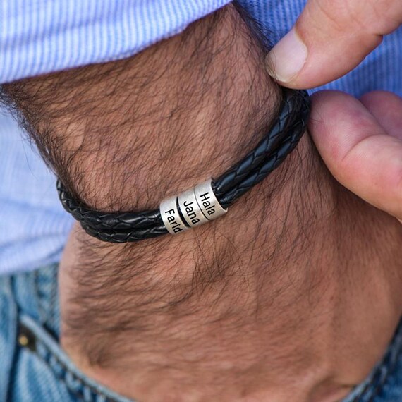 Father s Day Personalized Leather Bracelet Birthday Present for