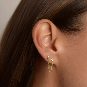 Tassel Chain stud earrings,  Cz Earrings, Minimalist earrings, Dangle chain earring, Gold silver earrings, Minimalist earrings, Rose Gold