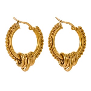 Chunky Vintage Gold Hoop Earrings, Medium Gold Hoop Earrings, Thick Gold Hoop Boho Statement Elegant Bold Earrings