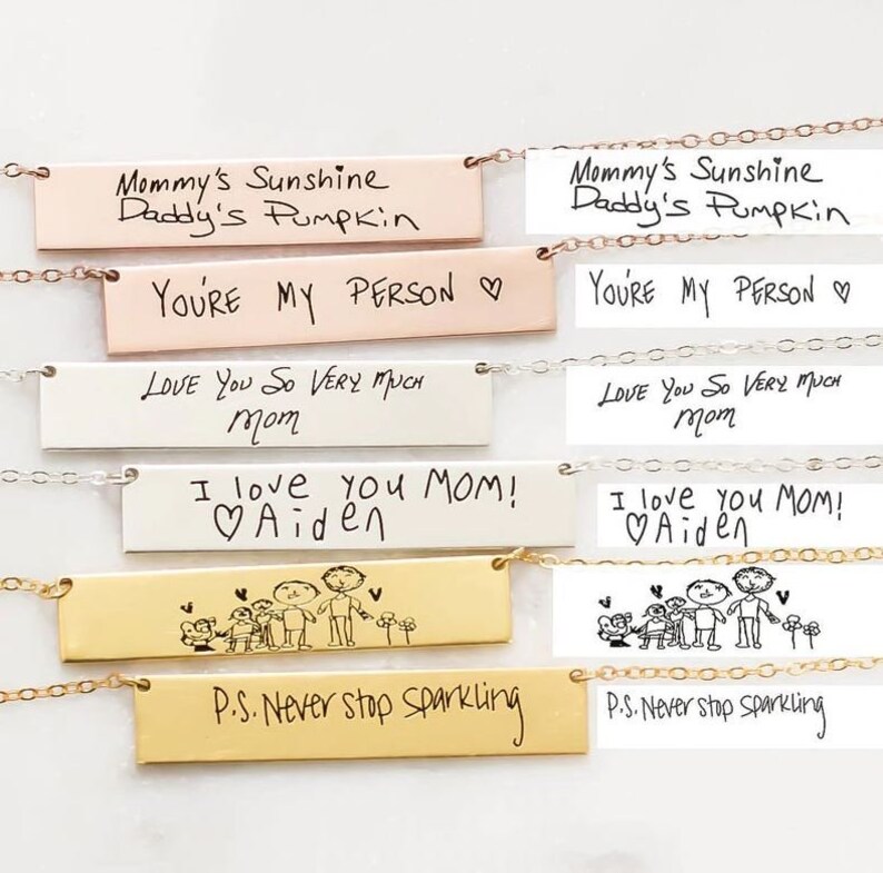 Actual Handwriting Necklace Custom Handwriting Jewelry Gift for Handwriting Personalized Bar Necklace Memorial Signature necklace