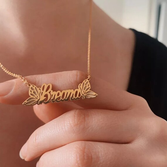 Handwriting Name Necklace Butterfly Nameplate Necklace Name