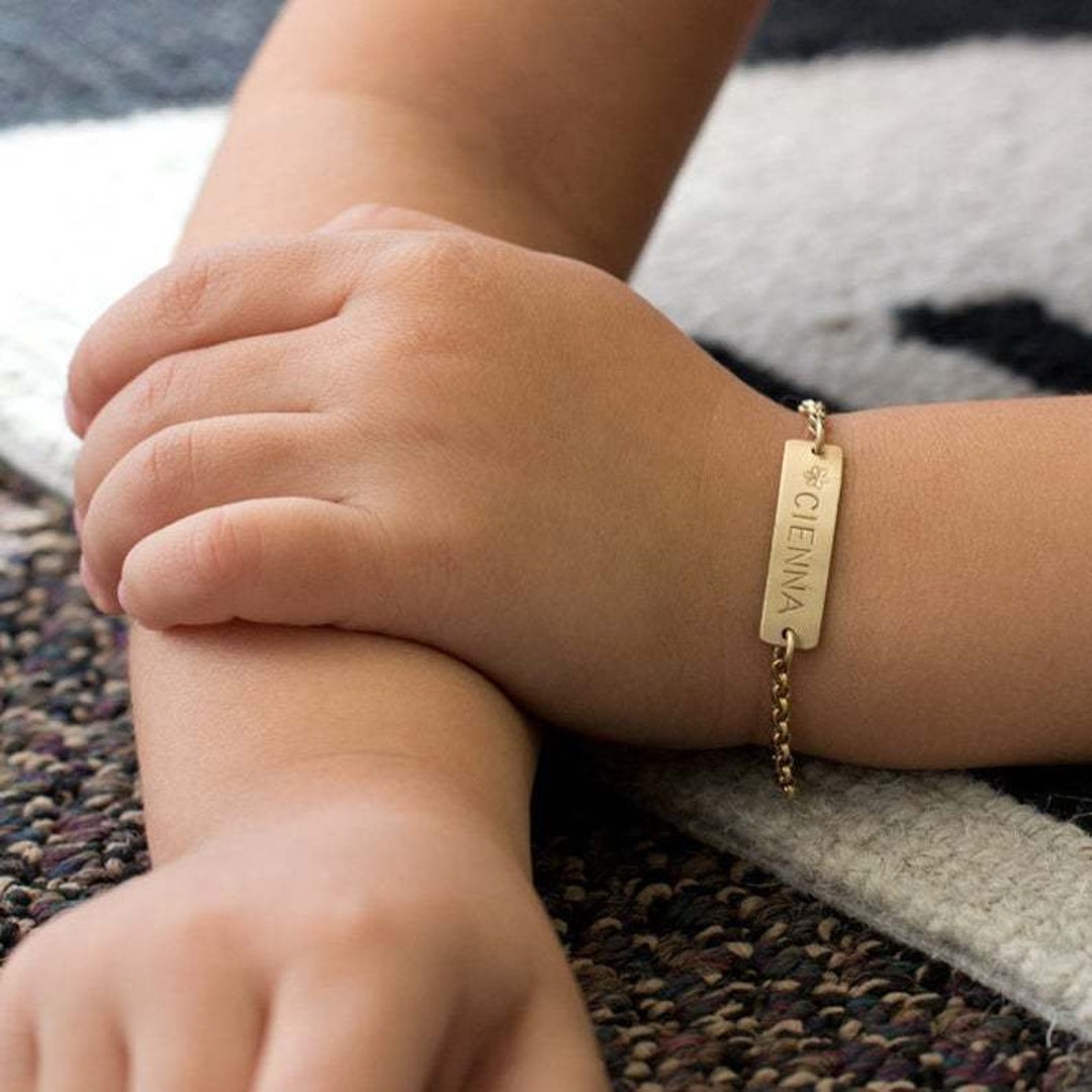 Custom Baby Name Bracelet Gold Bar Personalized Engraved 925 Sterling Silver  Bangle Newborn Children Infant Bracelet - Customized Bracelets - AliExpress