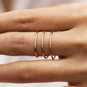 18K Gold Plated Thin Ring, Gold Band Ring, Silver, Rose Gold Stacking Ring, Simple Gold Ring, Cubic Zircona band, Minimalist jewellery