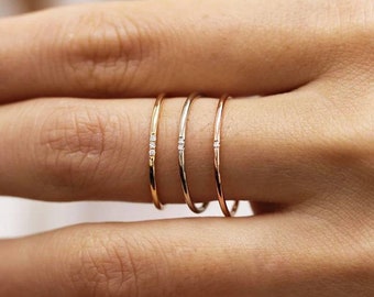 18K Gold Plated Thin Ring, Gold Band Ring, Silver, Rose Gold Stacking Ring, Simple Gold Ring, Cubic Zircona band, Minimalist jewellery