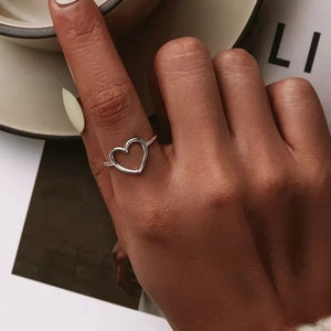 Open heart Silver Love Thin Stacking Ring, Loveheart, Silver Band Stacking Ring, Simple Silver Ring, Simple band, Minimalist, promise ring