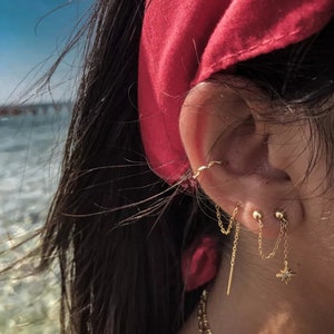 Tassel Star Cz Earrings, Chain stud, cartilage, piercing,  Minimalist, Dangle chain earring, Gold silver earrings, Dainty, Sterling Silver