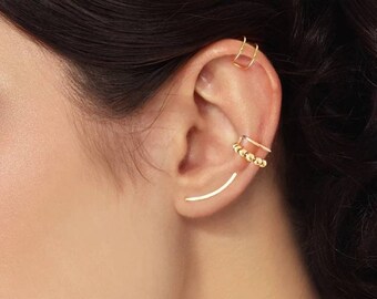 Modern Minimalist , Ear Climber, Smooth Ear Sweeps, Double Ear Cuff, Earring Climbers 17mm, Gold Crawlers, Criss Cross Earcuff