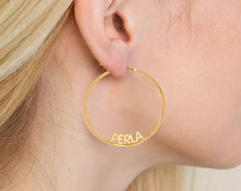 Custom Name Hoops, Large Hoop Earrings in Sterling Silver, Gold and Rose Gold, Name Earrings,  Personalized Gift for Her