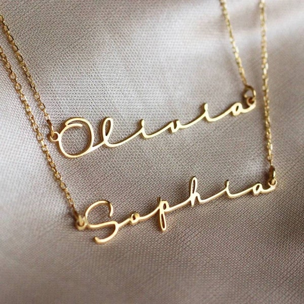 Custom Name Necklace, Simple Handwriting Name Necklace, Dainty Necklace, Personalized Nameplate Necklace, Gift for Her