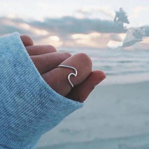 Wave Ring Stacking Dainty Wave Ring - Ocean Tide Current Ring, Tidal Wave, Simple Sterling Silver Ring