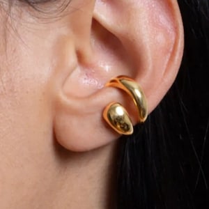 Clip on Earrings Large Gold Double Ear Cuff, Ear Wrap, Thick Gold Cuff Earrings, No Piercing Cartilage Cuff, Gold Hugging Hoops, Big