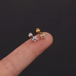 18k Gold Plated Zircon Small Tiny Stud Dainty Sterling Silver mini Earrings for Women, star Earstack, cartilage, tragus, gifts for her image 3