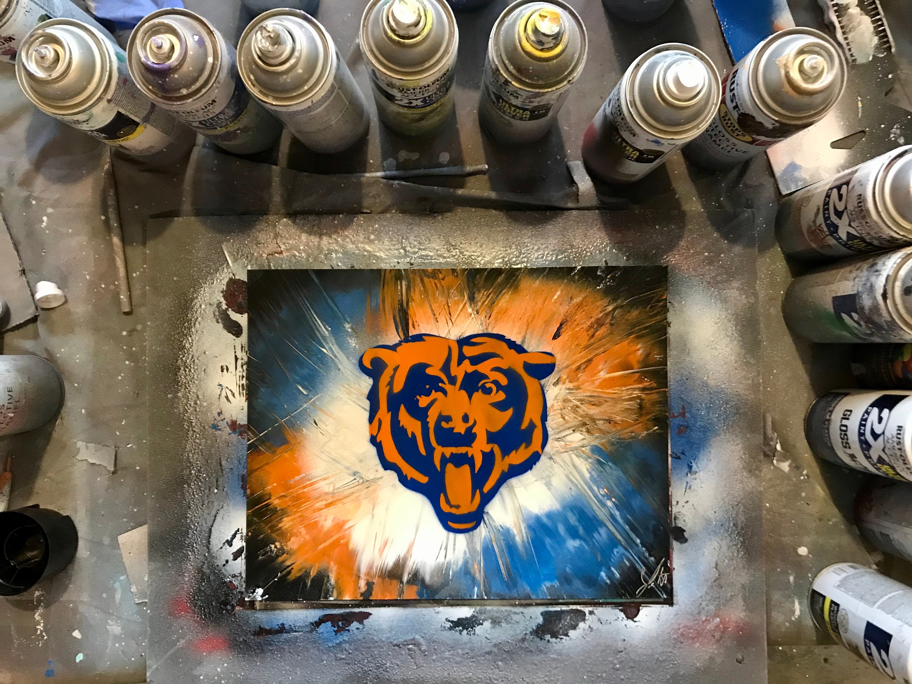 Chicago Bears Art/ Chicago Bears Poster/ Spray Paint Art/ Etsy