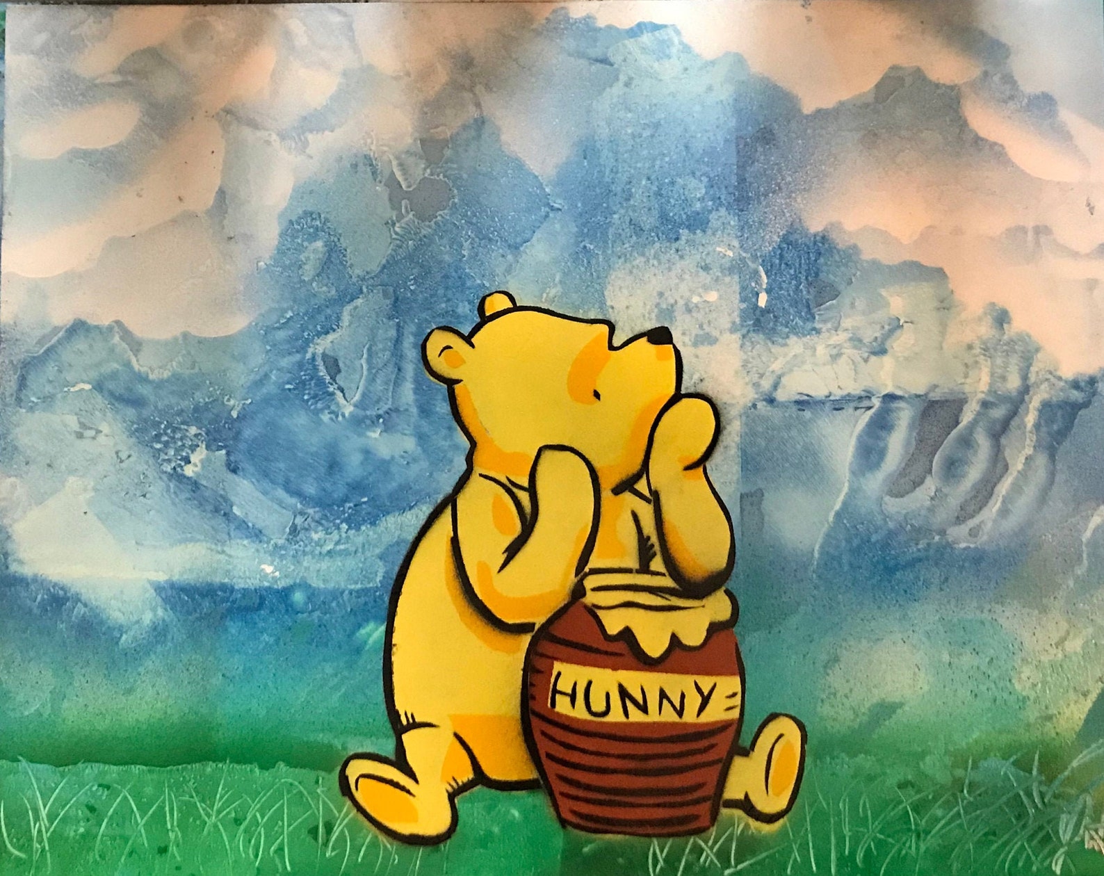 Winnie the Pooh Art/ Spray Paint Art/ Winnie the Pooh Etsy