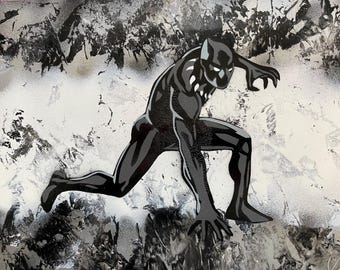 Black Panther Corner Box Painting 80 Cm X 30cm on Canvas by Artist