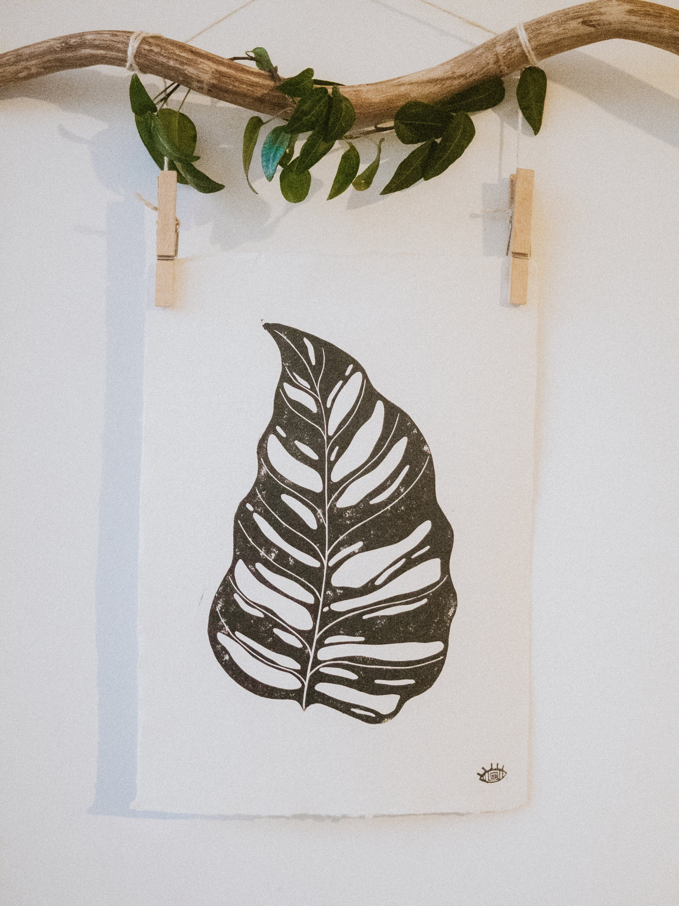 Feuille de Monstera Adansonii, Linogravure A4