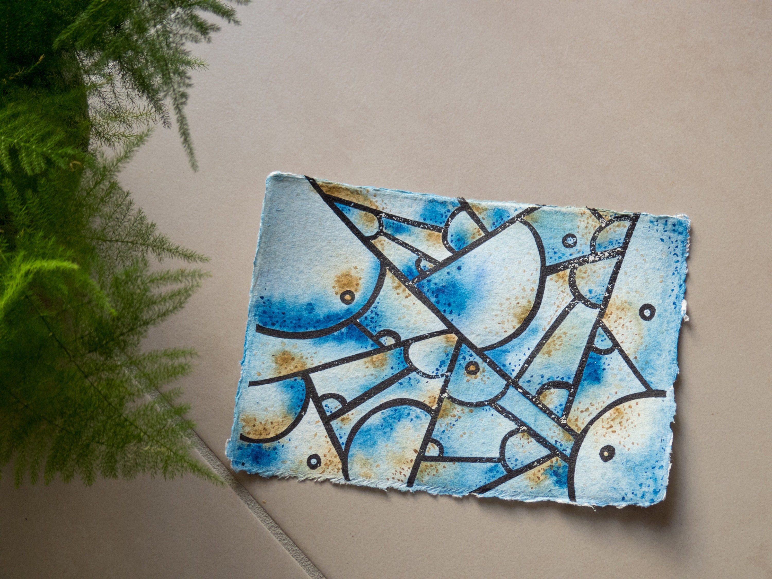 La Rivière, Vitrail de Linogravure et Aquarelle, A5