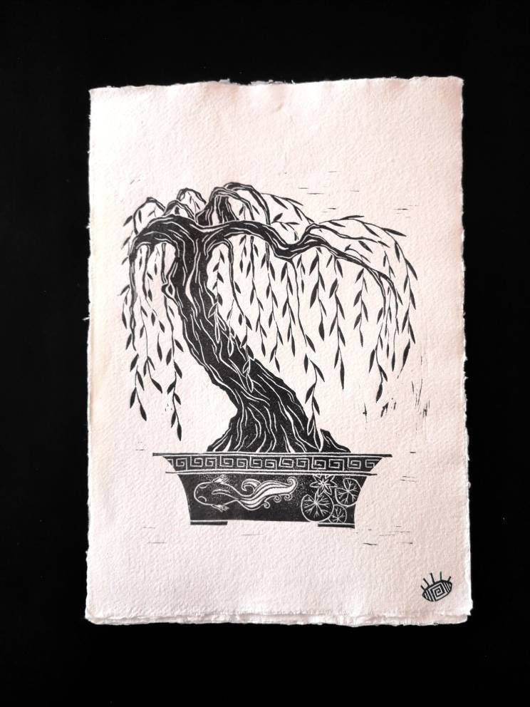 Arbre Bonzai, Linogravure Végétale A4