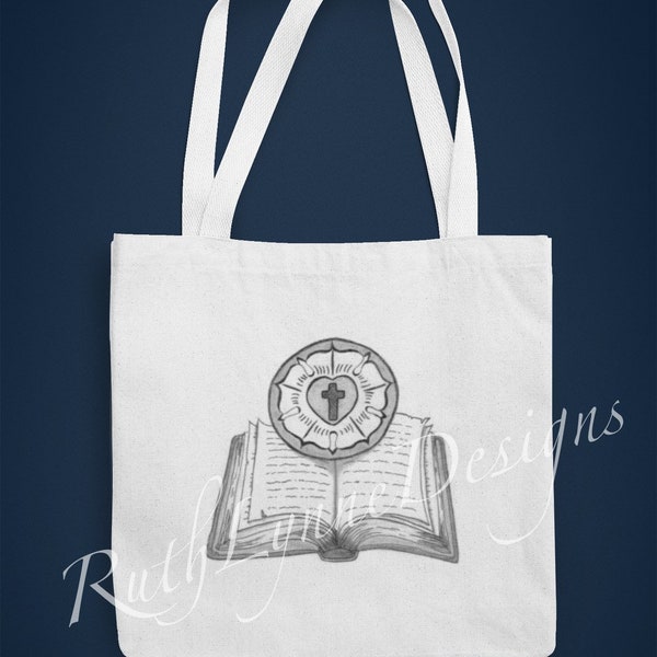 Luther's Rose Bible Tote Bag, Bible Study Bag, Shopping Bag, Reusable Bag, Christian Tote Bag, Christian Tote, Christian Shopping Bag