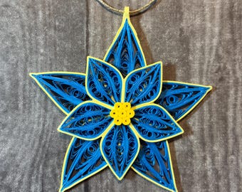 Handmade Paper Quilled Blue Flower Ornament