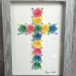 Unique Pastel Cross Paper Quilling Art (5x7 in), Wall Art, Home Décor