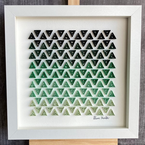 Arte abstracto único de quilling de papel verde (20 x 20 cm), arte de pared, decoración del hogar