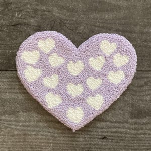 Handmade Purple Heart Mug Rug, Punch Needle Coaster, Trendy Home and Office Decor
