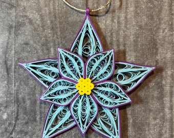 Handmade Paper Quilled Light Blue Flower Ornament