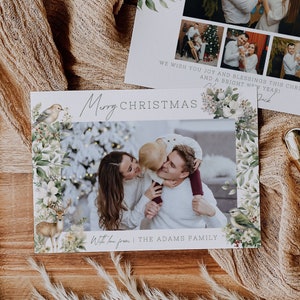 Bearbeitbare grüne Weihnachtskarte mit Foto-Weihnachtskarte | Frohe Weihnachten Vorlage Karte 13x18cm | Canva Vorlage