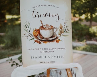 Bewerkbare Falling In Love babyshower-uitnodiging | Boho-pompoensjabloon | Herfstteddybeer Evite | Herfst babyshower uitnodiging herfst babyfeestje