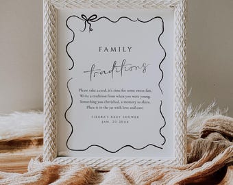 Family Traditions Minimalist Bow Table Sign and Card, Fun Baby Shower Game, Editable Template, Printable Activity , Instant Download