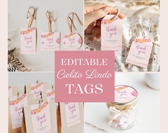 Bearbeitbare Cielito Lindo Babyparty Dusche Rosa Für Mädchen Favor Hang Tag Bundle Talavera Papier Picado Mexikanische Dekor für Mädchen Vorlage
