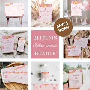 Editable Cielito Lindo Baby Shower Shower Pink Bundle Talavera Paper Picado Mexican For Girls Canva Template Party Favor Welcome Sign