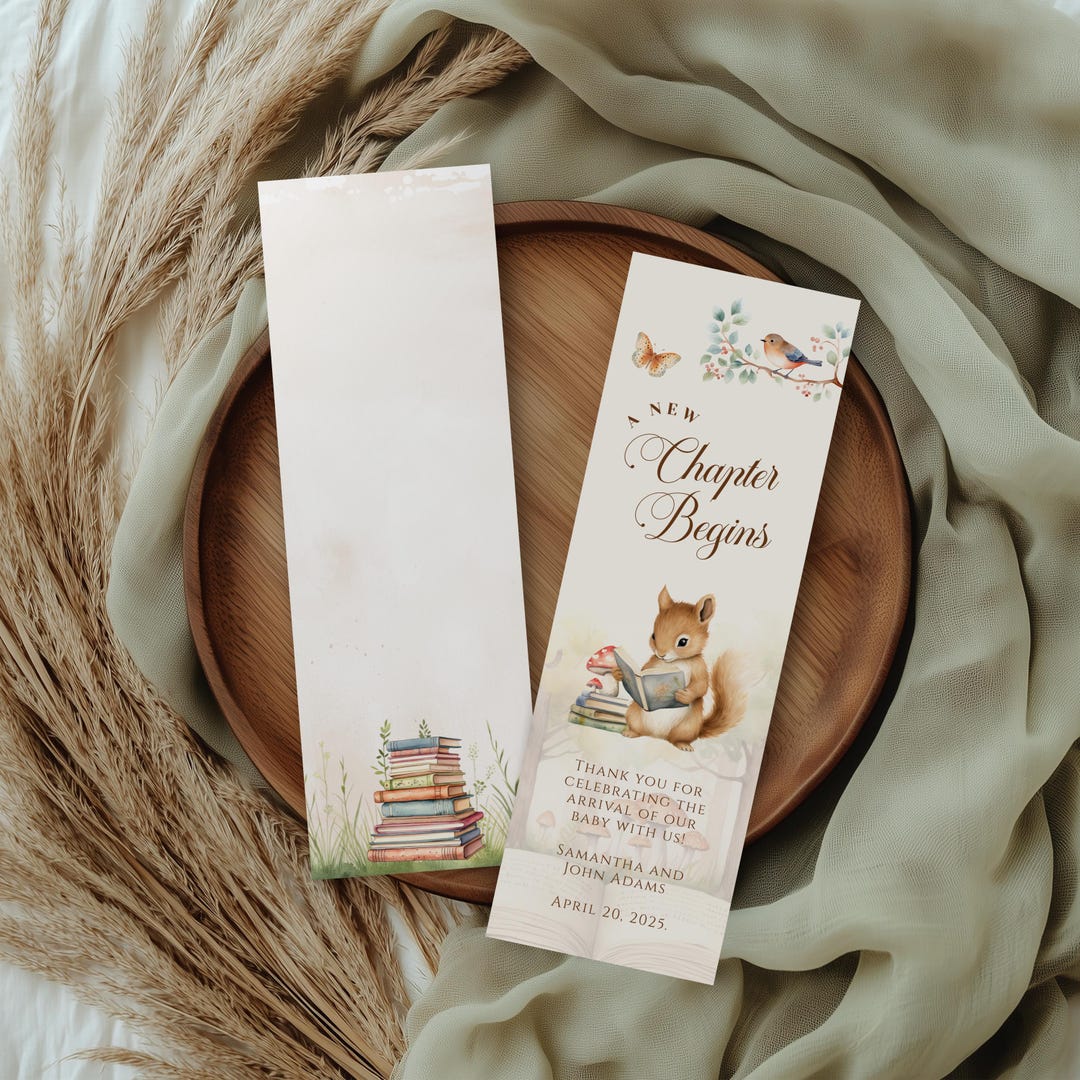 A New Chapter Begins Bookmark Favor Template for Baby Shower Gender ...