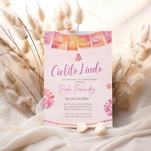 Editable Cielito Lindo Baby Shower Shower Pink Invitation Talavera Theme Baby Shower Digital Invitation Paper Picado Mexican For Girls