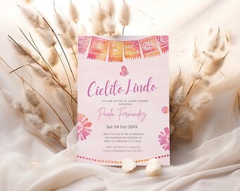 Bearbeitbare Cielito Lindo Baby Shower Shower Pink Einladung Talavera Theme Baby Shower Digitale Einladung Papier Picado Mexikanische Für Mädchen
