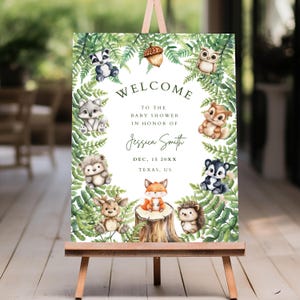 Editable Woodland Baby Shower Welcome Sign - Adventure Begins - Boy Baby Shower Decor - Instant Download