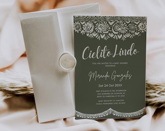 Editable Cielito Lindo Sage Green Baby Shower Invitation Talavera Theme Digital Invite Paper Picado Mexican Invitation Template