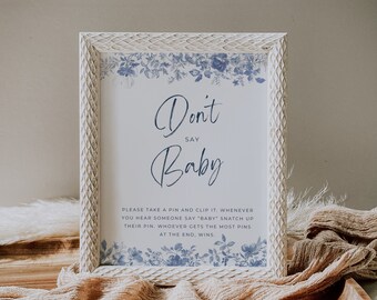 Toile De Jouy Blue Baby Shower Table Signs, Blue Chinoiserie Vintage Boards Banner Canva Template CH01