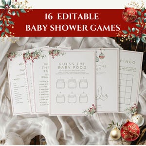 Printable and Editable Baby Shower Games Christmas Theme - Winter Shower - Couples - Fun 16 games bundle