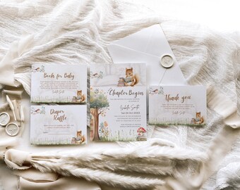 Storybook Baby Shower Editable Template | A New Chapter Is About To Begin Instant Download Woodland Forest Printable | A New Chapter Begins