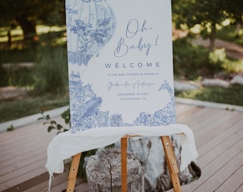 Editable Safari Toile De Jouy Baby Shower Welcome Sign (Digital Download)
