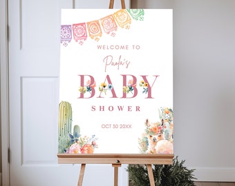 Cielito Lindo Welcome Sign Baby Shower Pink  Baby For Girl Shower Paper Picado Printable Editable Template 4 Different Sizes Mexican Party