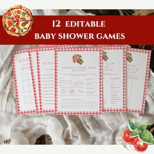 Jogos para chá de bebê para imprimir e editar Tema de pizza Chá de almôndegas italianas Atividades neutras de gênero Menino ou menina - Casais - Diversão
