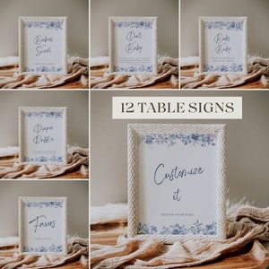Toile De Jouy Blue Baby Shower Table Signs, Blue Chinoiserie Vintage Boards Banner Canva Template CH01